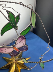 Stained Glass Sun Catcher Butterfly & Flowers 10” X 9” NO STAND INCLUDED