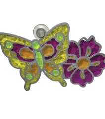 Vintage Style Butterfly & Flower Faux Stained Glass Suncatcher