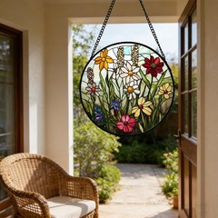 Colorful Stained Glass Suncatcher – Wildflowers Home Decor Gift 15 in