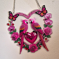 Heart Floral Parrot & Butterfly Hanging Suncatcher Window Decor, Plastic
