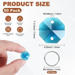 50PCS Crystal 2 Hole Octagon Prisms, 14mm/0.55″ Pendant Hanging [Peacock Blue]