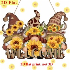 2D Flat rustic style wooden welcome sign door hanging, wall dwarf sunflower sign