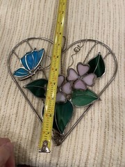 Stained glass metal heart sun-catcher Butterfly Flower 3D