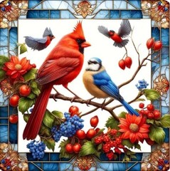 Cardinal Square Suncatcher – Printed Acrylic Window Hanging Deco & Hang Kit