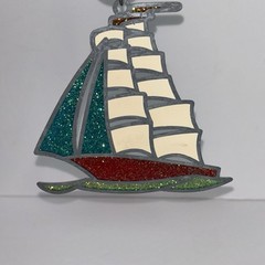 Vintage Suncatcher Sail Boat Stained Glass Look 70s 80s Nautical