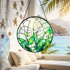 Lily of the Valley Stained Glass Suncatcher – Boho Wall Art Decor 7.8″