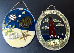 Lighthouse and Ocean Floor Glass 9″ Sun Catchers 2ct (Read description)