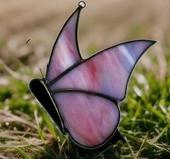 Streaky Pastel Pink Butterfly Handmade Authentic Stained Glass Suncatcher Gift