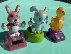 2 Easter Bunnies & 1 Duckling Solar Powered Sun Catchers Discoloration From Sun