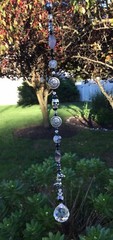 Handmade Hematite Cats Eye Stone Skull Suncatcher/Prisms W/Swarovski Elements US