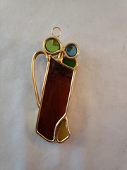 Vintage Stained Glass Hanging Suncatcher Golf Bag Golfing Multi Colors EUC