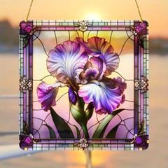 Vibrant Iris Square Acrylic Light Catcher Floral Decor Holiday Decorations