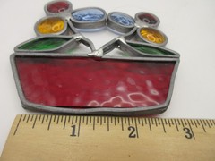 Vtg 4″ Artisan Stained Glass Floral Sun Catcher Flowers in Red Pot Art Hand Made
