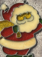 Vintage Stained Glass Sun Catcher Window Christmas Santa Snowman Hong Kong-READ