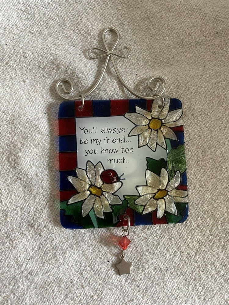 Vintage Joan Baker Handpainted Best Friend Stained Flowers Suncatcher Ladybug