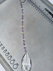 Clear Faceted Teardrop Crystal Glass Beaded Hanging Suncatcher, Purple Beads