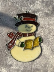 Vintage Stained Glass Sun Catcher Window Christmas Santa Snowman Hong Kong-READ
