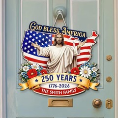 Custom God Bless USA Years Wall Sign with Rope Patriotic Home Decor Gift Idea