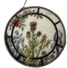 Scottish Thistle & Wildflower Hand Printed 8″ Leaded Glass Window Sun Catcher
