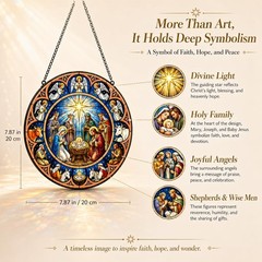 Stained Glass Nativity Suncatcher – Faith Window Decor for Home and Office