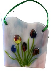 Fused Glass Handmade Rectangular Multicolor Sun Catcher Small 3 X 3.25″
