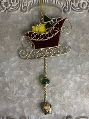 Kirkland Stained Glass Sun Catcher/Ornament Sleigh w/Hanging Bead & Jingle Bell