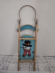 ESTATE Suncatcher Painted Glass SNOWMAN Sleigh Holiday Winter Window Decor