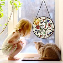 Flower Stained Glass Suncatcher Leaves Design for Indoor Window Decoration