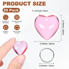 20PCS Crystal Smooth Heart Shape Prisms, 20mm/0.79″ Pendant Hanging [Pink]