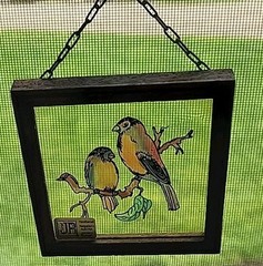 Vintage Painted Glass Art By Austrian Artist Johann Rumpf Wien Birds Robin Lot 2