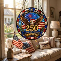 Custom Years of Freedom Stained Glass Suncatcher Patriotic Decor