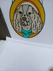 5 X 7 Vintage Decorative Sun catcher Stained Glass Window Art Dog