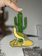 Road Runner & Cactus Southwestern Hangin Window Suncatcher Glittery Beautiful