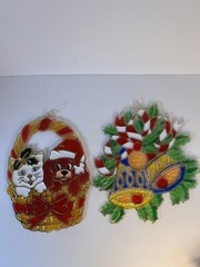 Christmas Sun Catchers Holiday Hanging Window Decor Lot of 2 Vintage Plastic