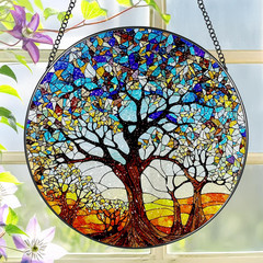 Stained Glass Window Hanging, 8” Tree of Life Suncatcher, Stained Glass Orname