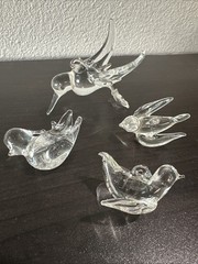Vintage Hand Blown Clear Art Glass Bird Ornament Lot – Hanging Suncatcher