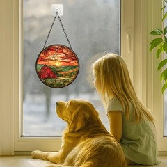 “Stained Glass Sun Catcher – 7.8in Farmhouse Sunset Wall Decor for Home”