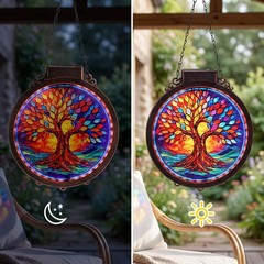 Solar Powered Suncatcher Tree of Life, 8.6″ Sun Catcher Stained Acrylic Plast…