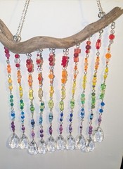 Handmade Rainbow Beaded Suncatcher 10 x 11 in. Natural Driftwood Pride