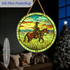 Sunset Cowboy Horse Prairie Round Acrylic Suncatcher Western Window Decoration