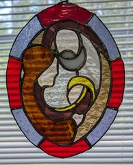 Vintage 1984 Stained Glass Suncatcher Mother Mary & Baby Jesus Handmade