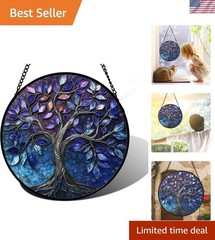 Elegant Tree of Life Stained Glass Window Hanging – Perfect for Gift-Giving