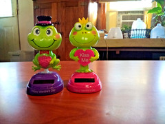 2 Valentine Solar Powered Dancing Bobble Heads. Cute Male and Female Frogs.