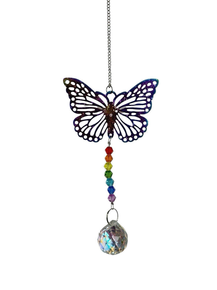 NEW sun catcher crystals rainbow colors hangs 13-15 inches BUTTERFLY