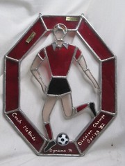 vintage stained glass window decor soccer football sun catcher player coach