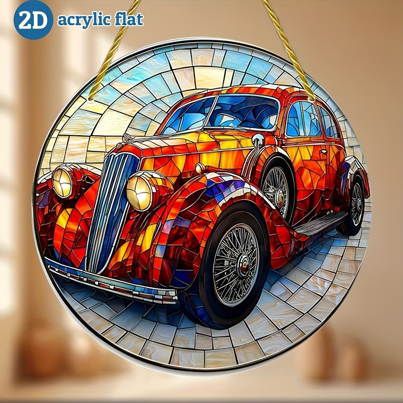 Colorful Antique‑Car Pattern Acrylic Suncatcher Patio Outdoor Decoration Gift