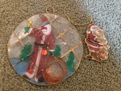 Vintage Capiz Shell Brass Sun Catcher Stain Glass Style Christmas Ornaments
