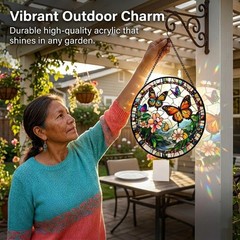 Butterfly Sun Catcher – Faux Stained Glass Window Hanging Decor for Mom, Grandma