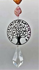 Large Tree of Life Crystal Suncatcher, chakra shell beads, rainbow suncatchers