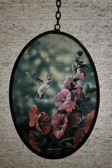 Vintage Stained Glass Floral Hummingbird Sun Catcher By Bradley Jackson